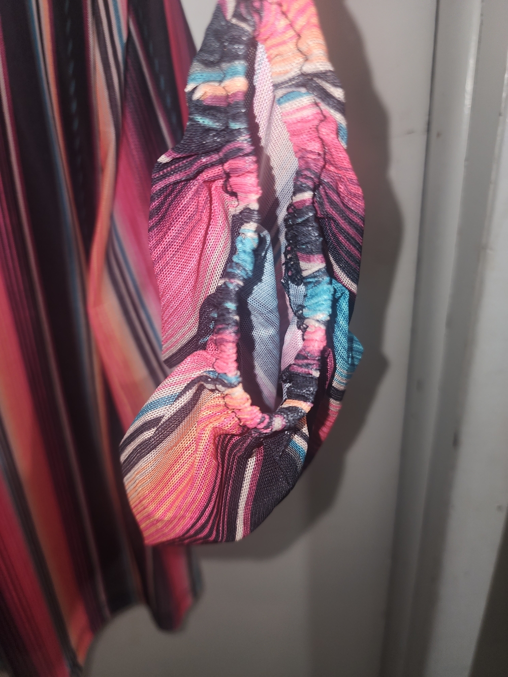 Crazy Train Striped V-Neck Top in Pink, Turquoise & Black - Picture 2 of 4